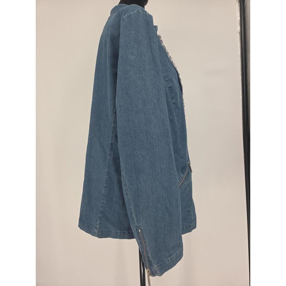 Vintage 1980 Denim Blazer 1X Bedazzled Rhinestone Jewel Embellishments Glam - Picture 3 of 6